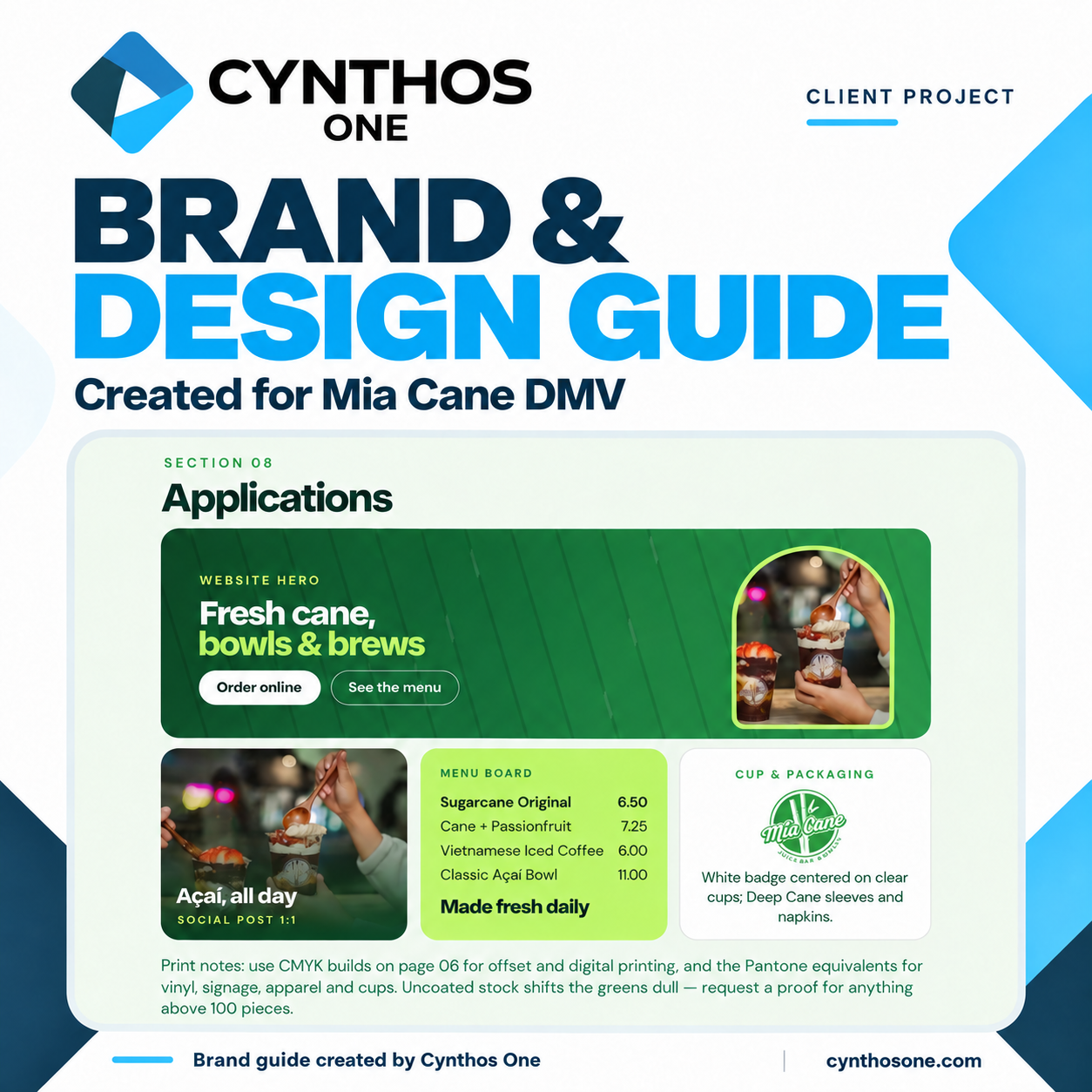 Put a brand you’re proud of in front of every customer. Cynthos One created Mia Cane DMV’s brand and design guide, defining consistent colors, typography, imagery, and design applications for its website and marketing. We help your business present a recognizable, professional identity from the first impression to every customer interaction.