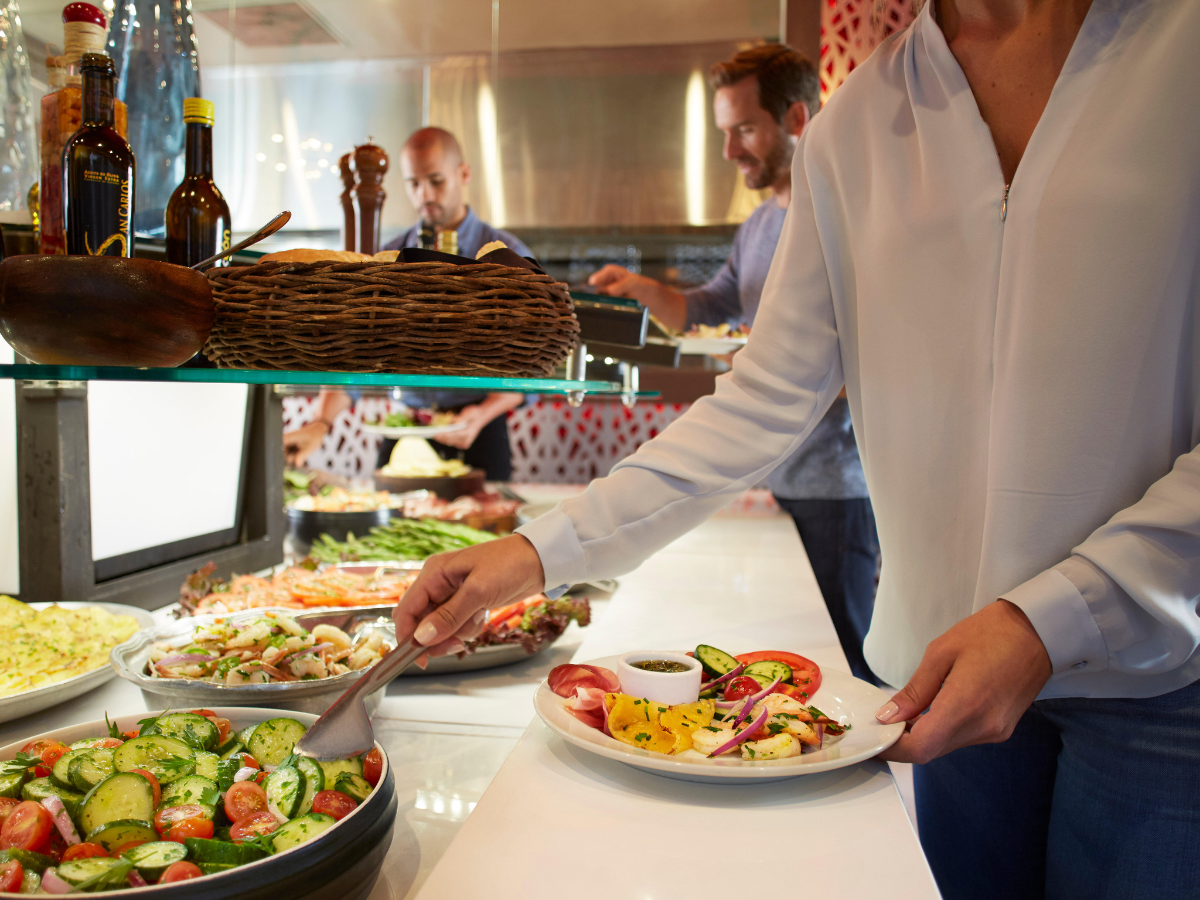 Build your own plate from a wide array of chef-crafted salads, roasted vegetables, imported cheeses and charcuterie.