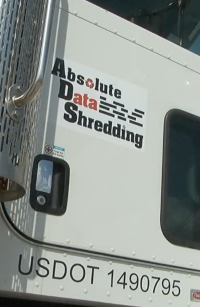 An Absolute Data Shredding mobile shred truck. Absolute Data Shredding provides NAID AAA Certified paper shredding, hard drive destruction, and electronics recycling services in Oklahoma City and Tulsa, OK.