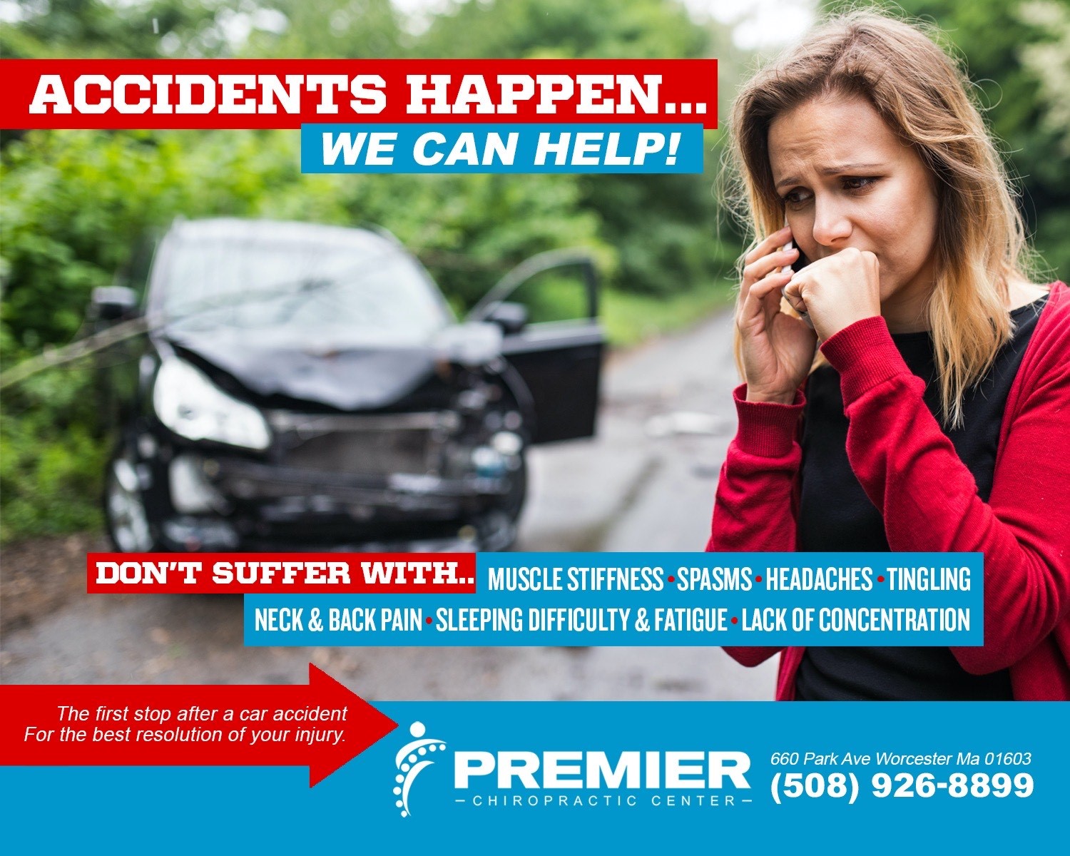 Our office specializes in the treatment of auto accident related injuries. Call for a free evaluation if suffering from whiplash or other car accident related injuries.