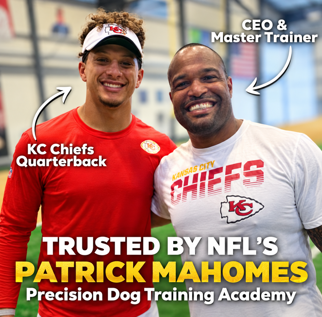 Patrick Mahomes with his dog trainer