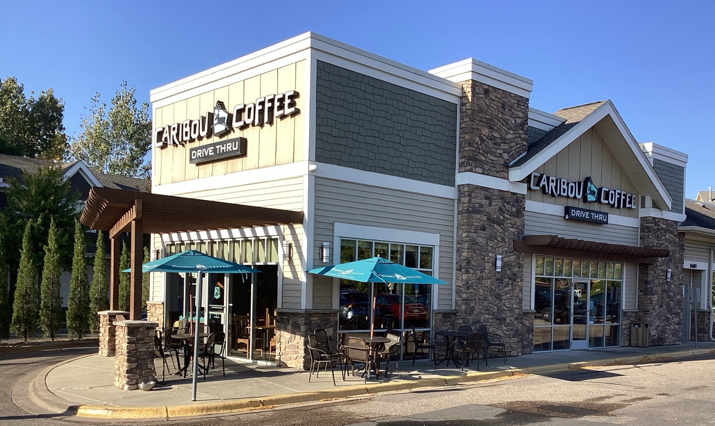 Storefront of the Caribou Coffee at 5401 Shoreline Drive in Mound