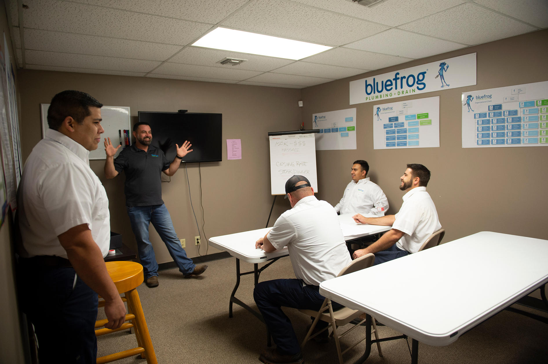 bluefrog Plumbing + Drain of West Houston techs sitting at tables ready for a day helping the people of West Houston.