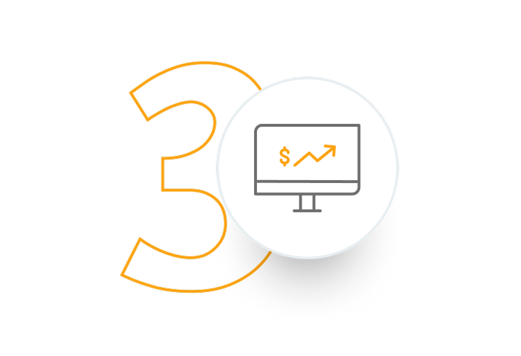 Number 3 with graph on computer screen.
