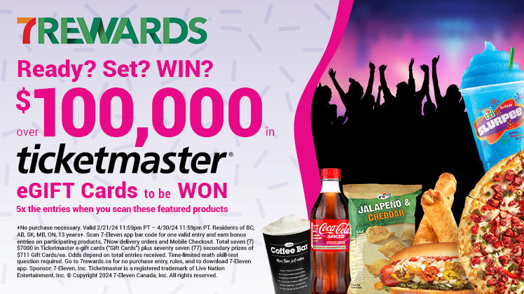 Scan 7Rewards and enter for a chance to WIN 7 x $7000 + 77 x $711 = +$100,000+ in Ticketmaster eGift cards