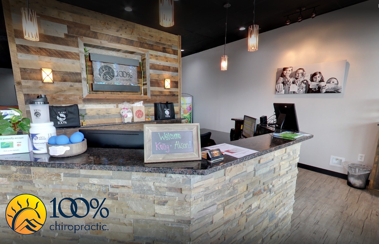 The front desk of 100% Chiropractic in Broomfield, Colorado!