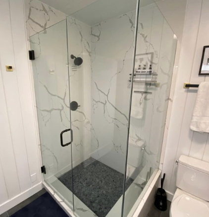 Bathroom remodel with finished granite shower