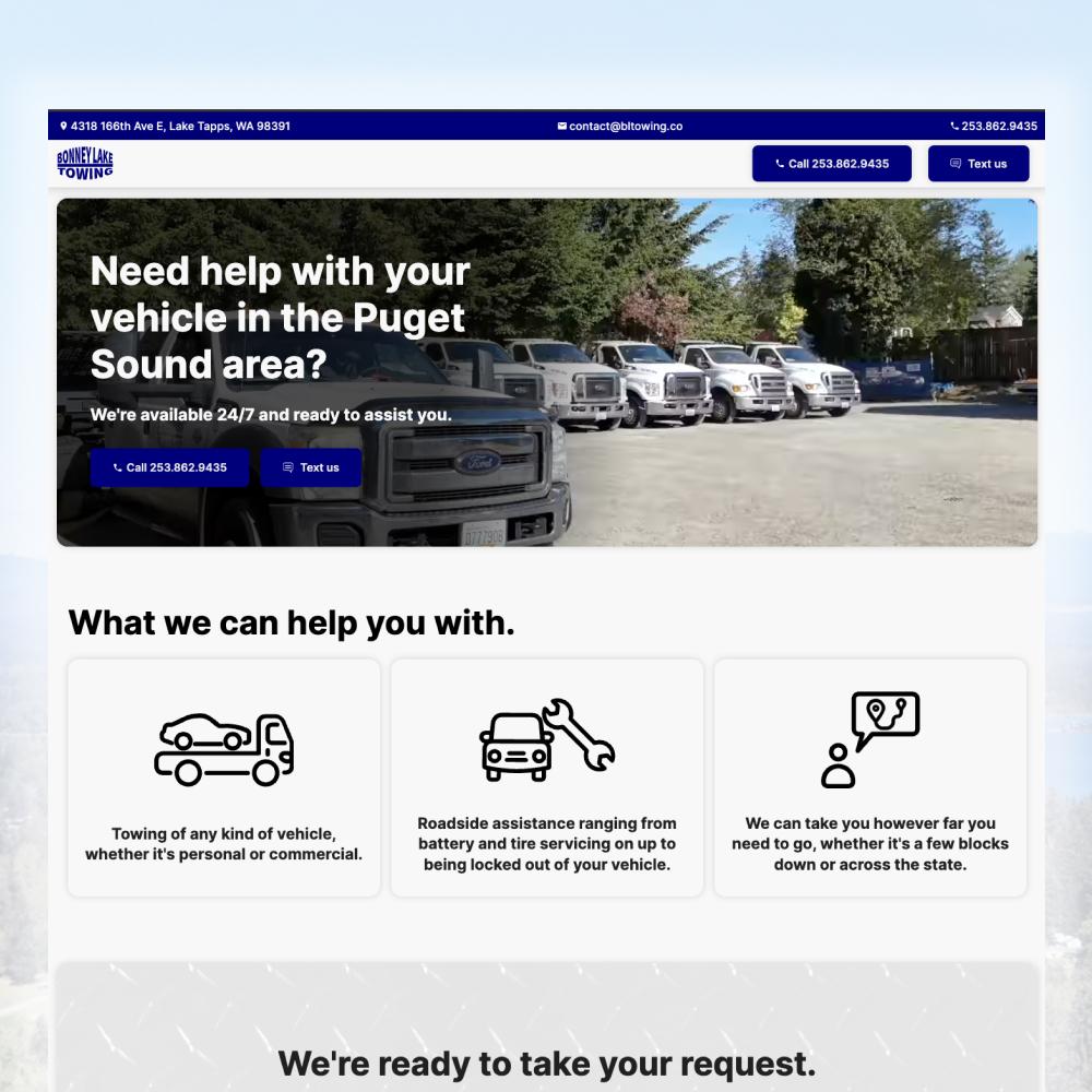 Landing page design for bltowing.co