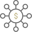 Money symbol with protruding lines icon.