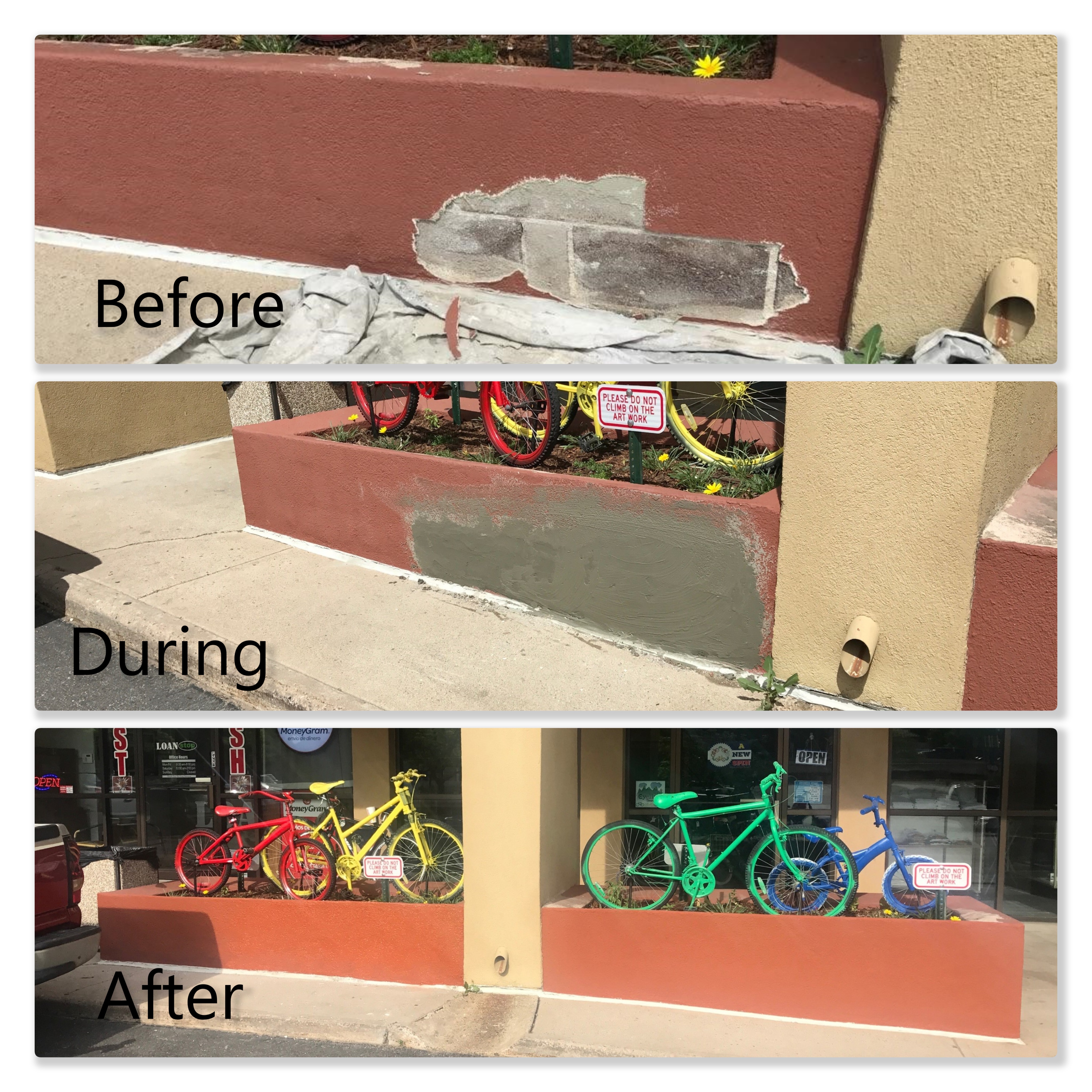 Stucco repair, before and after