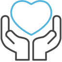 Hands holding heart icon.