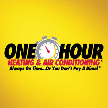 One Hour Heating & Air Conditioning logo on a yellow background | One Hour Heating & Air Conditioning |  Proudly serving  Cedar Park, Leander, Liberty Hill, & Lago Vista, TX and surrounding areas