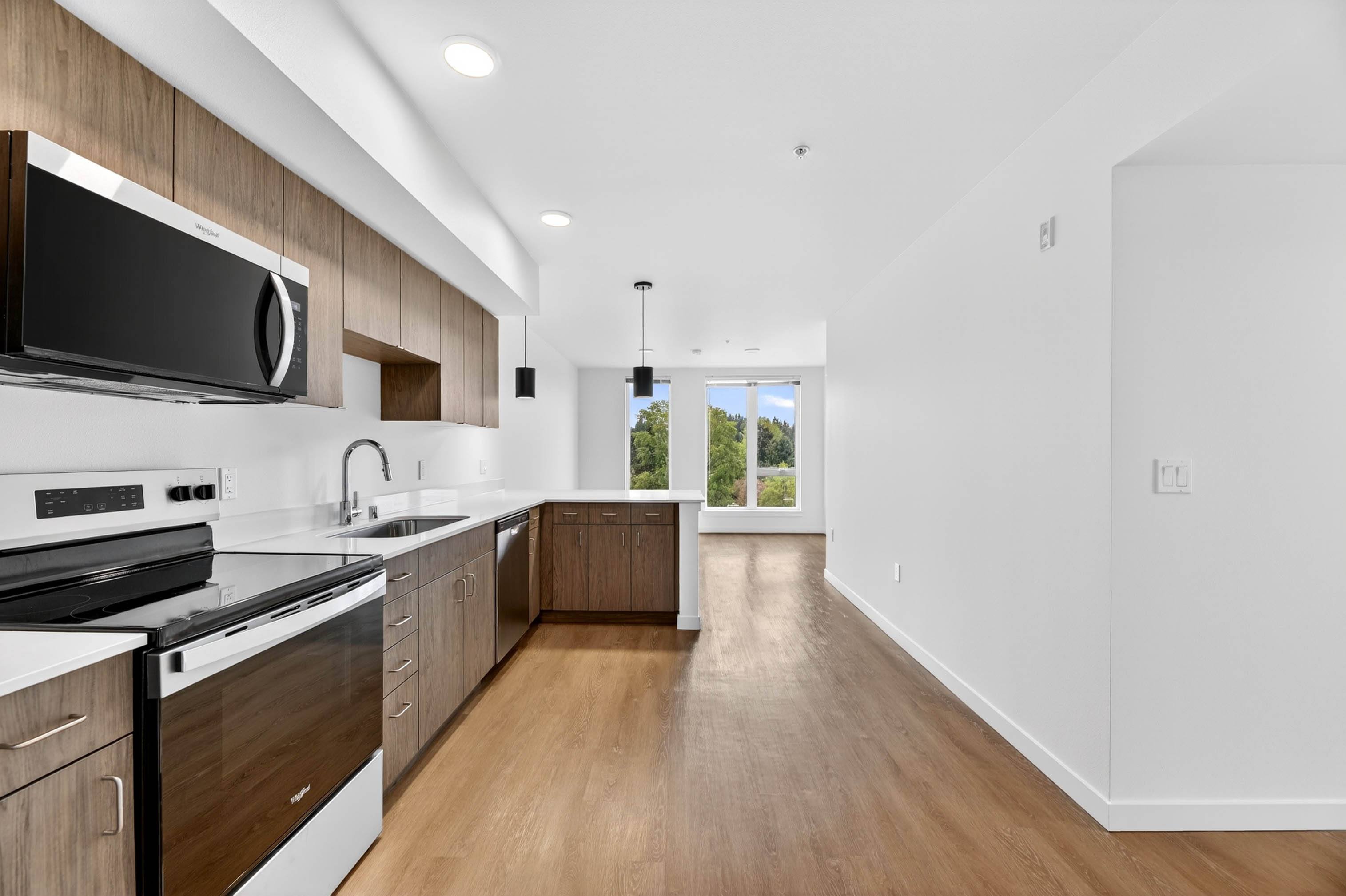 Kitchen area with scenic view