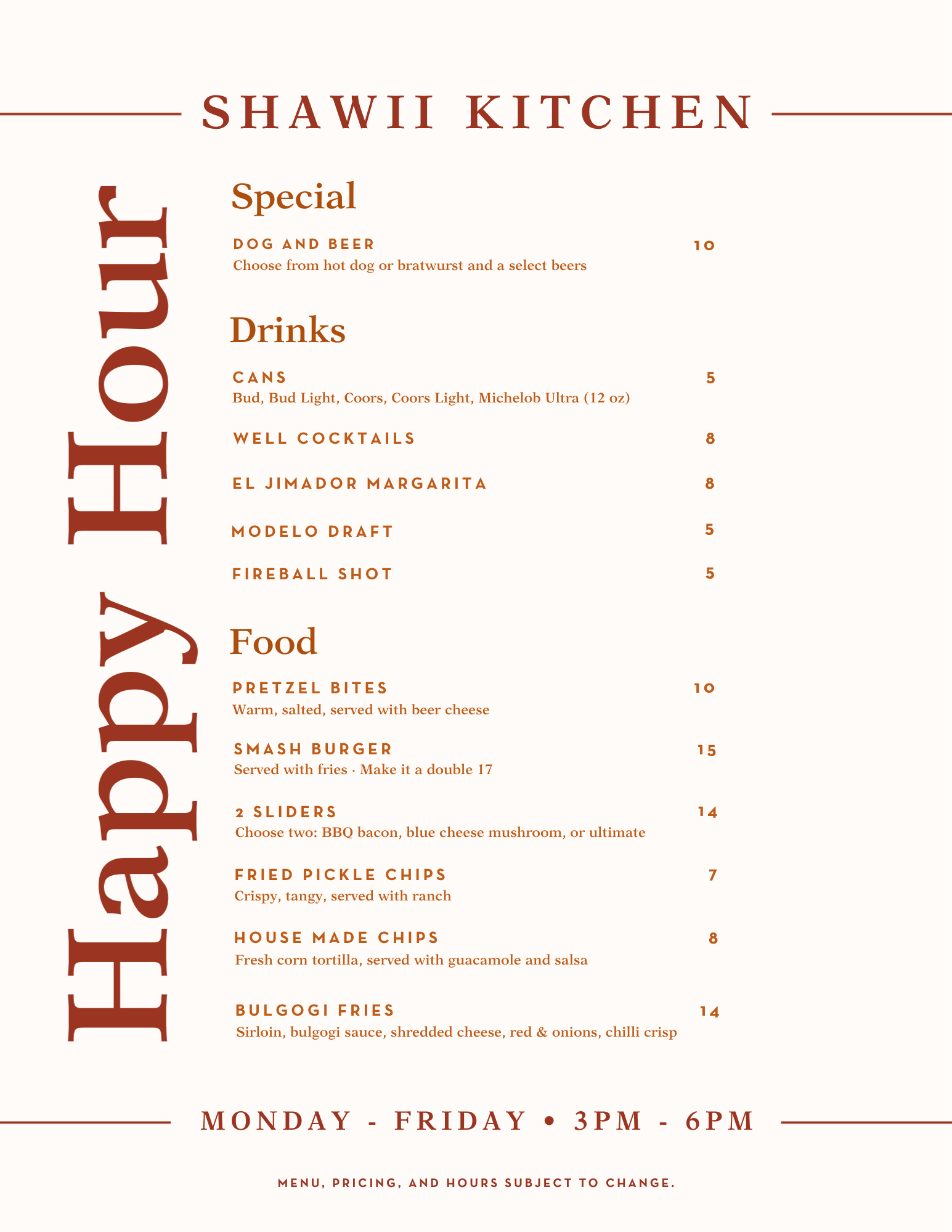 Enjoy Happy Hour at Shawii Kitchen in Valley Center.