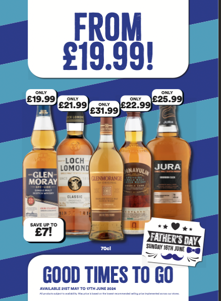 From £19.99 on selected spirits Bargain Booze Buxton 01298 24770