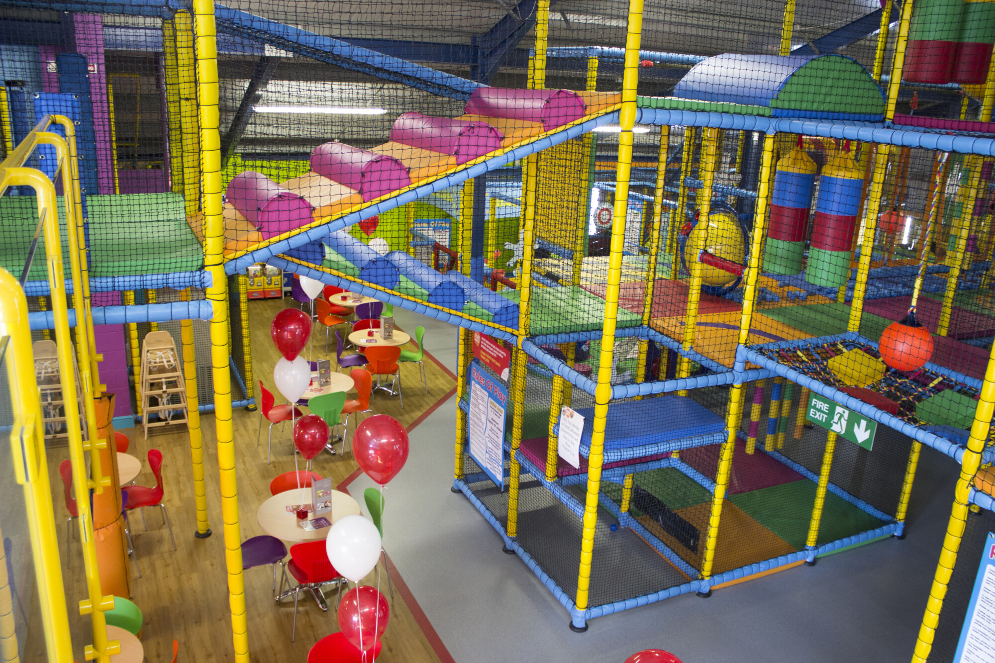 Play World at Mid Suffolk Leisure Centre is an indoor play area for children up to 12 years, and includes ball cannons, slides, aerial glide, football zone, and separate baby/toddler areas.