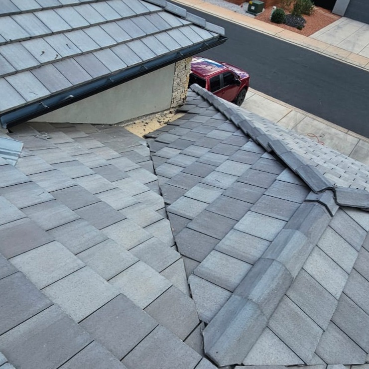 Detailed view of concrete tile roof installation by R1 Roofing & Exteriors in Arizona