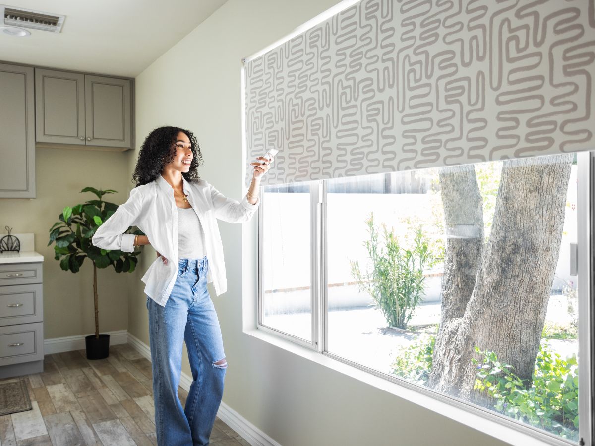 Our Envision roller shades bring style and convenience together, all  controlled with a simple remote.