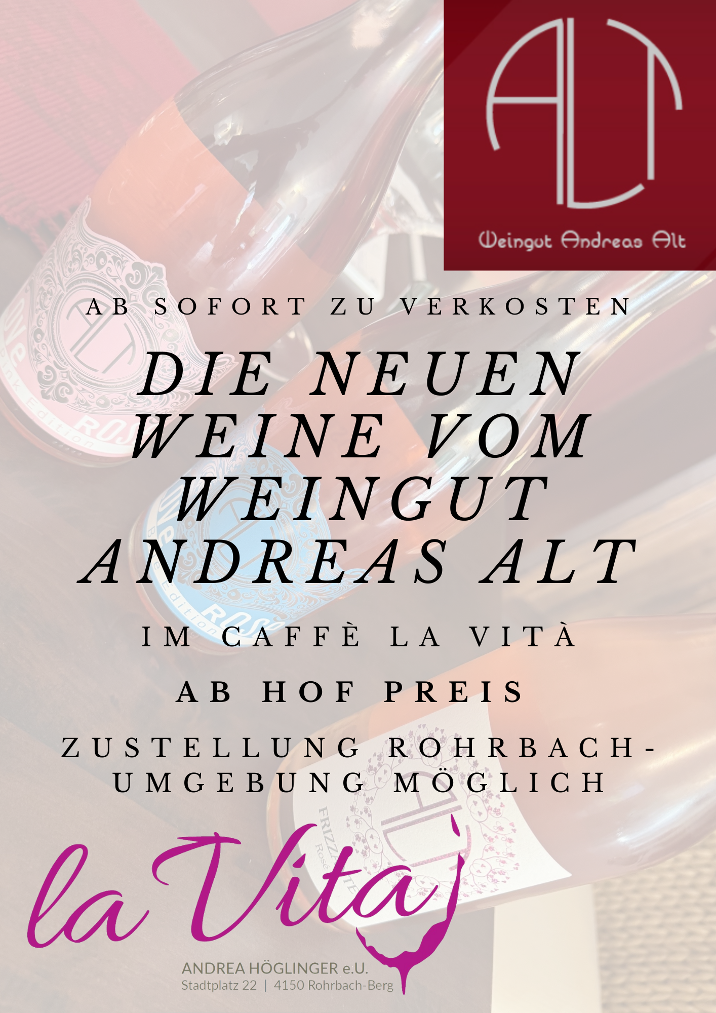 Bild zu Kommt vorbei im Caffè La Vita und verkostet die neuen Weine vom Weingut Andreas Alt! Ihr könnt gleich direkt bei uns bestellen zu den Preisen "ab Hof". Lasst euch diese Gelegenheit nicht entgehen!