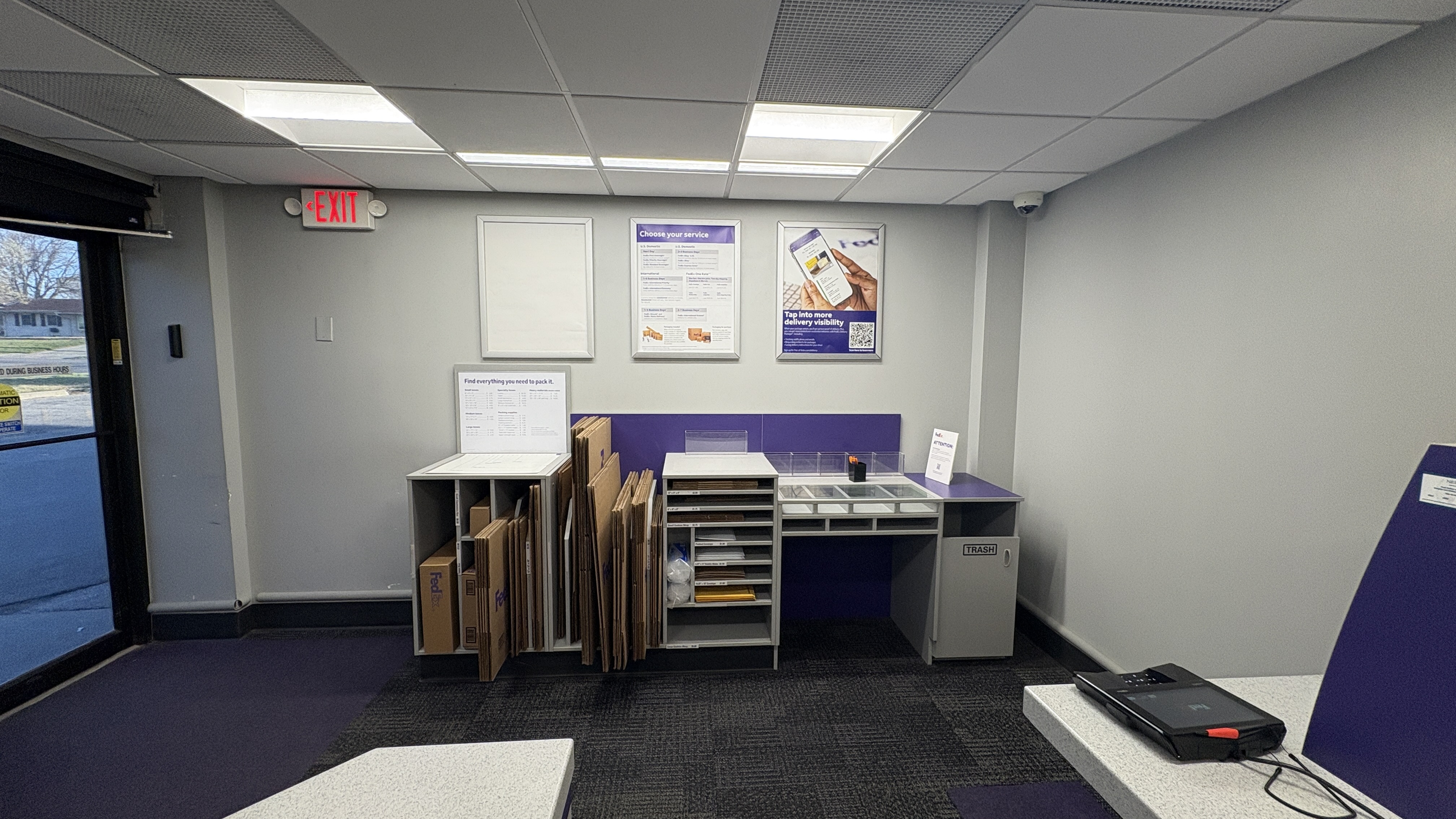 Packing and Shipping Materials Area &ndash; Packing materials and supply area at FedEx Ship Center in Lincoln Nebraska for preparing shipments and protecting packages.