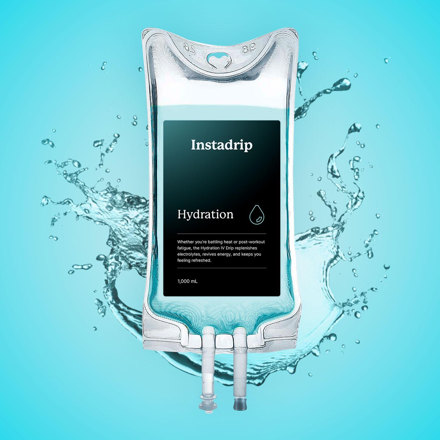 Instadrip Dehydration IV therapy bag for fast rehydration and electrolyte replenishment.
