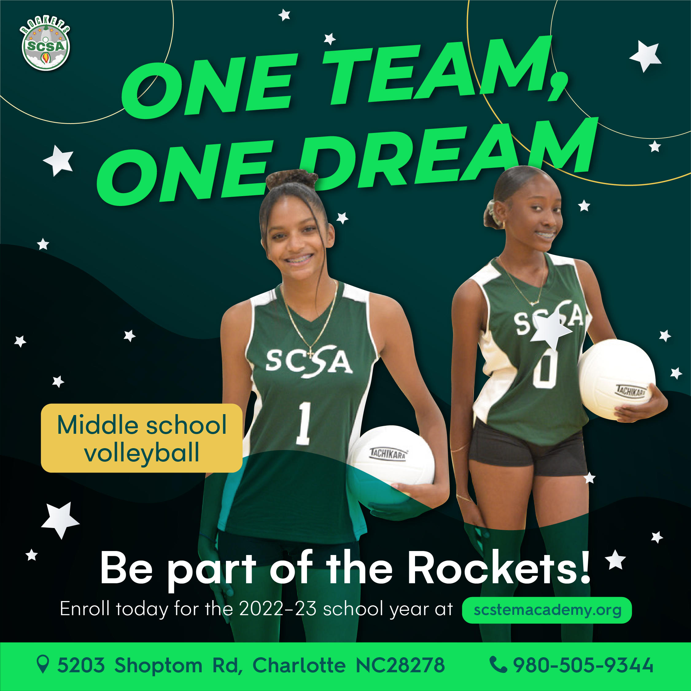 Southwest Charlotte STEM Academy knows the importance of sports!. Our Middle School students now can be part of our Athletic Program. Join our team, be part of the Rockets. We are now enrolling for the 2022-23 school year. Apply today online at scstemacademy.org