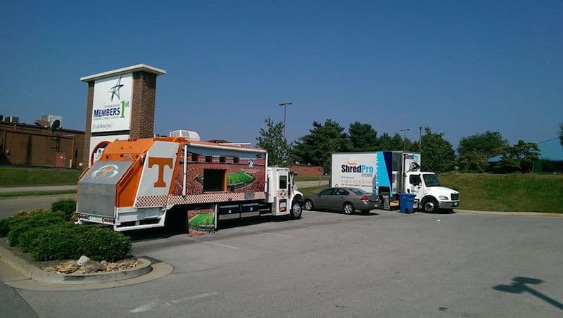ShredPro Secure mobile shredding truck at Members 1st Federal Credit Union shred event