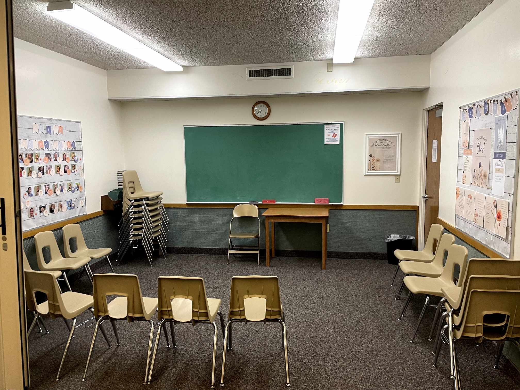 Typical classroom for Sunday School, Primary classes for children, youth classes and adult classes.