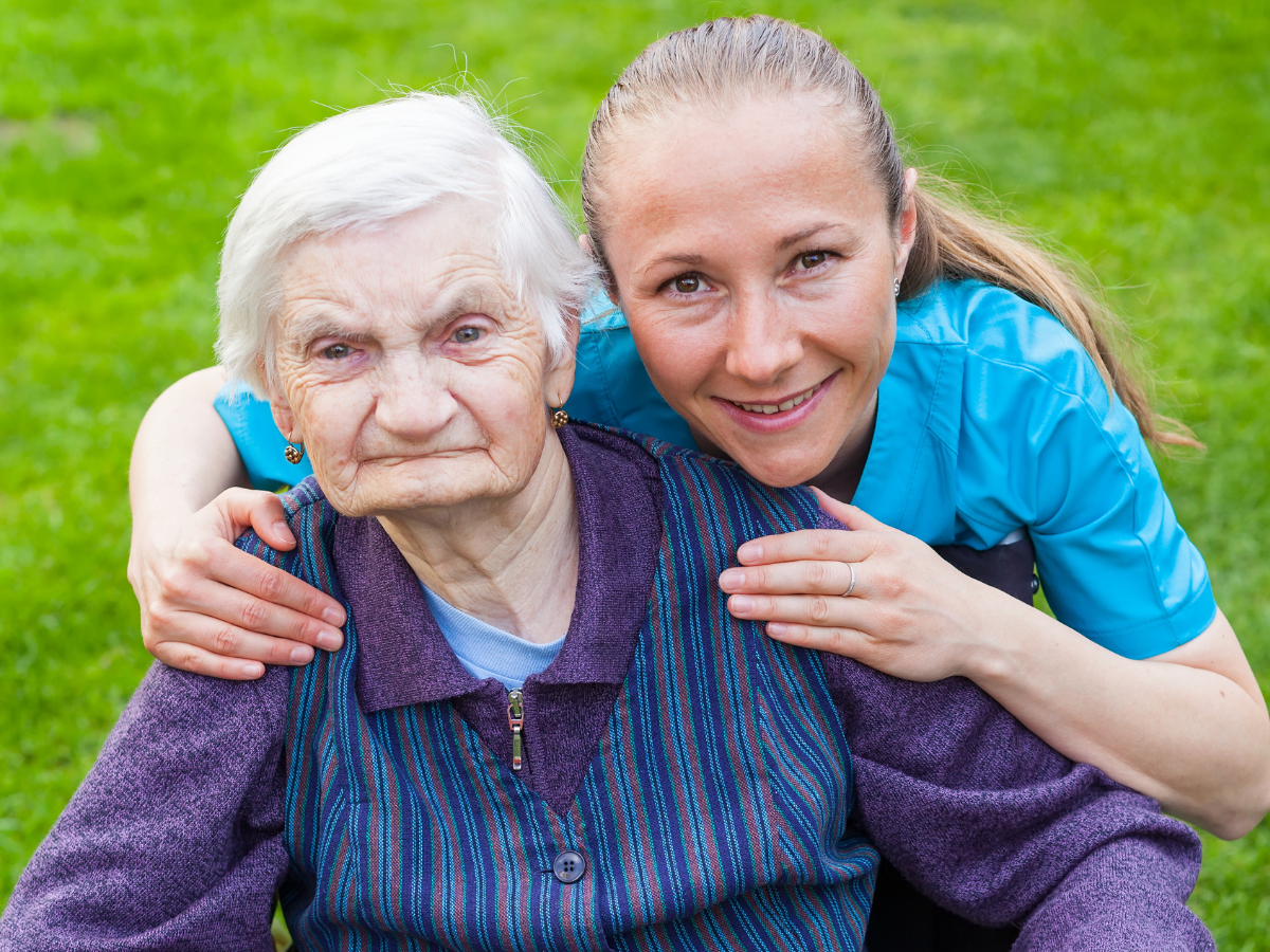 Caregiver providing companionship and emotional support for a senior client.