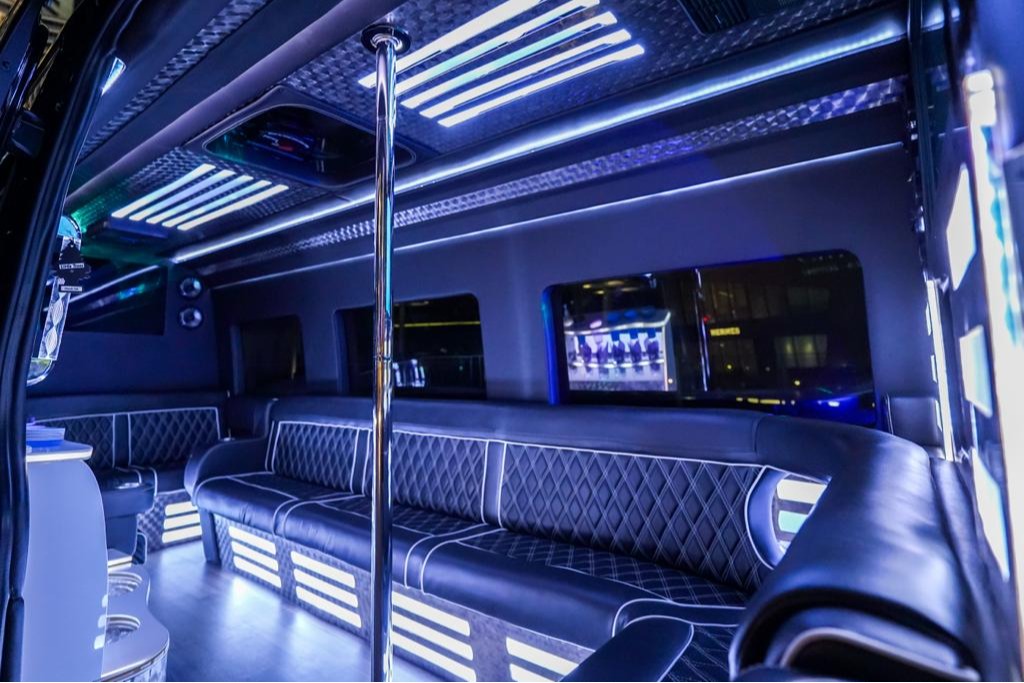 Las Vegas Party Bus Ultra Luxury Sprinter with state of the art sound and lighting.