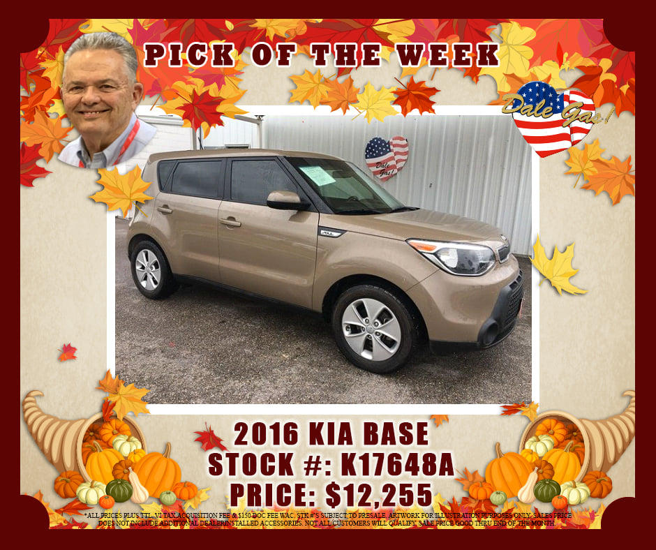 Test drive Bob's Pick of the Week! A 2016 Kia Soul Base at Bert Ogden Mission Kia. Set up a test drive today (956) 391-1570. Dale Gas!