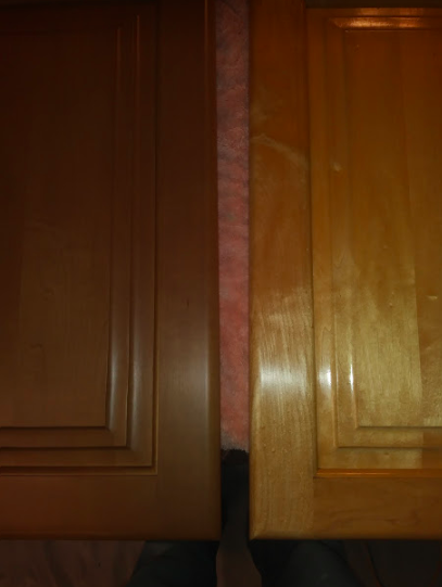 Before and after cabinet refinishing in Salt Lake City.