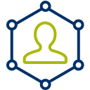 Silhouette with interconnected lines icon.