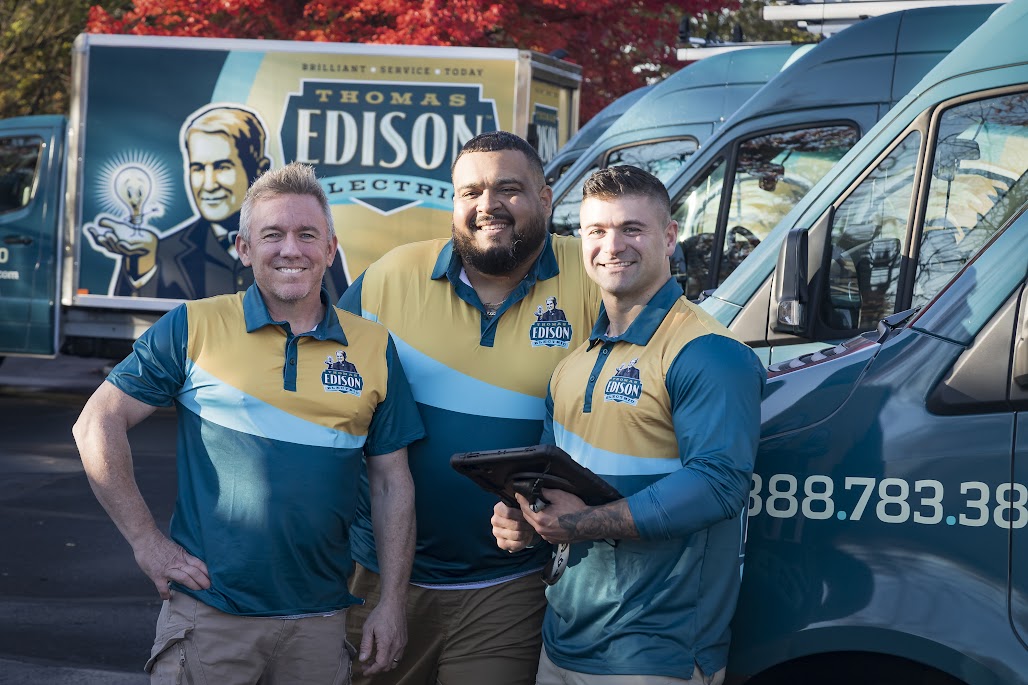 Thomas Edison Electric electricians in uniform providing residential and commercial electrical services across Montgomery County, PA