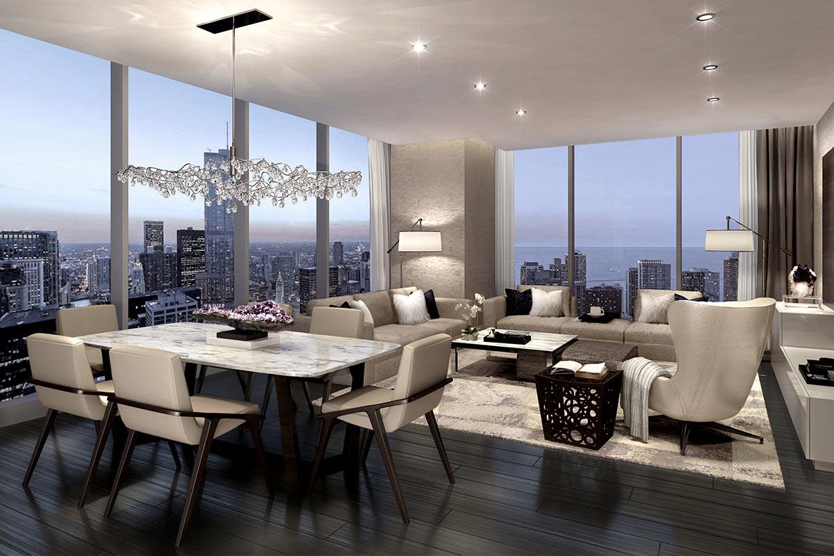 St. Regis Chicago Residence Living Area at Night