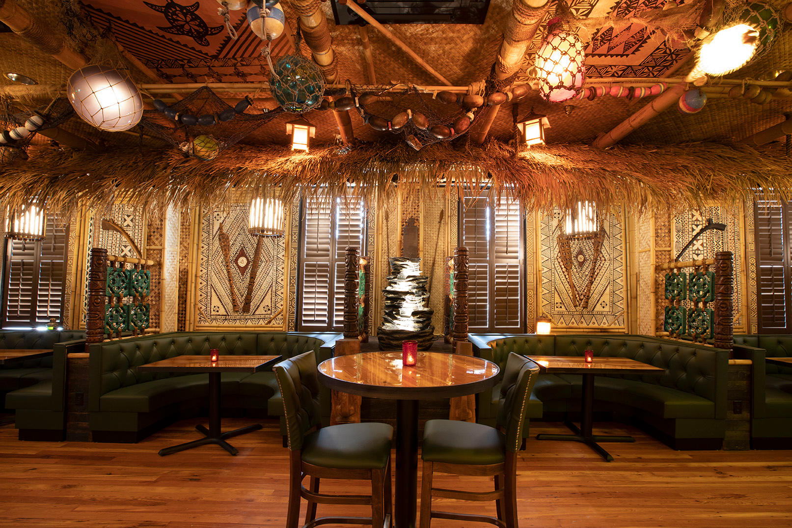 The Bamboo Room tiki bar is an immersive, exotic tropical hideaway nestled in the heart of Downtown Savannah. The design of The Bamboo Room features a collection of artifacts sourced from around the globe, personal collections, and hand-carved one of a kind items.
