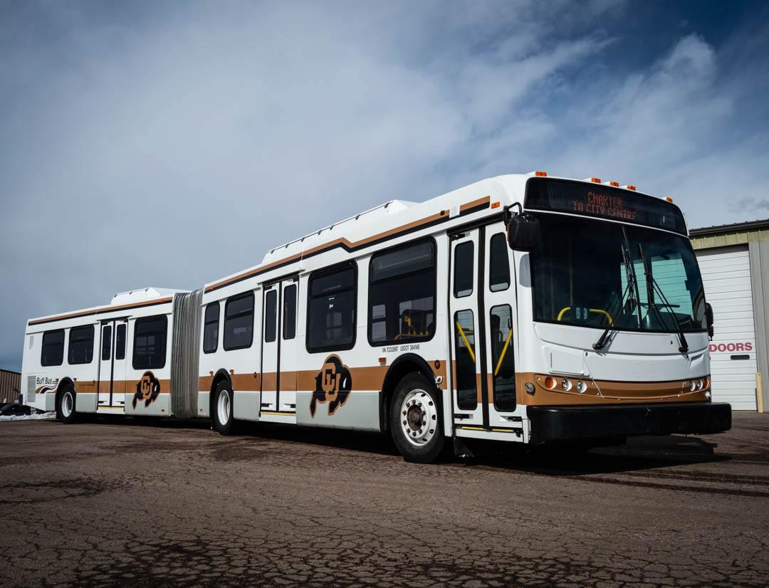 CU Boulder Buff Bus fleet wraps. Fleet installations done by Colographic Inc.