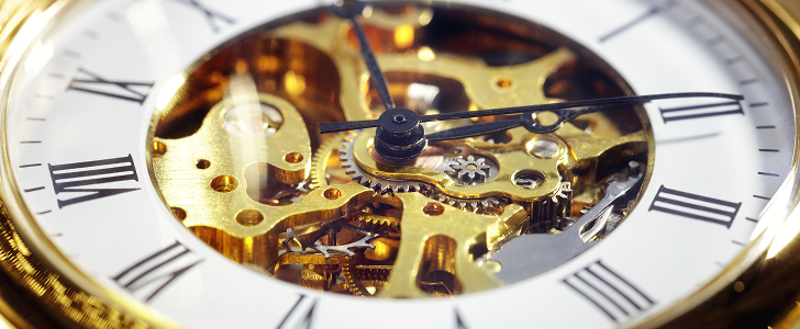 Close-up shot of a mechanical watch.