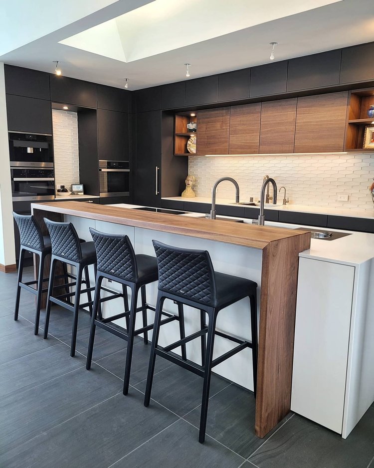 Custom Black Walnut Waterfall Countertop installed in Shoreview, MN.