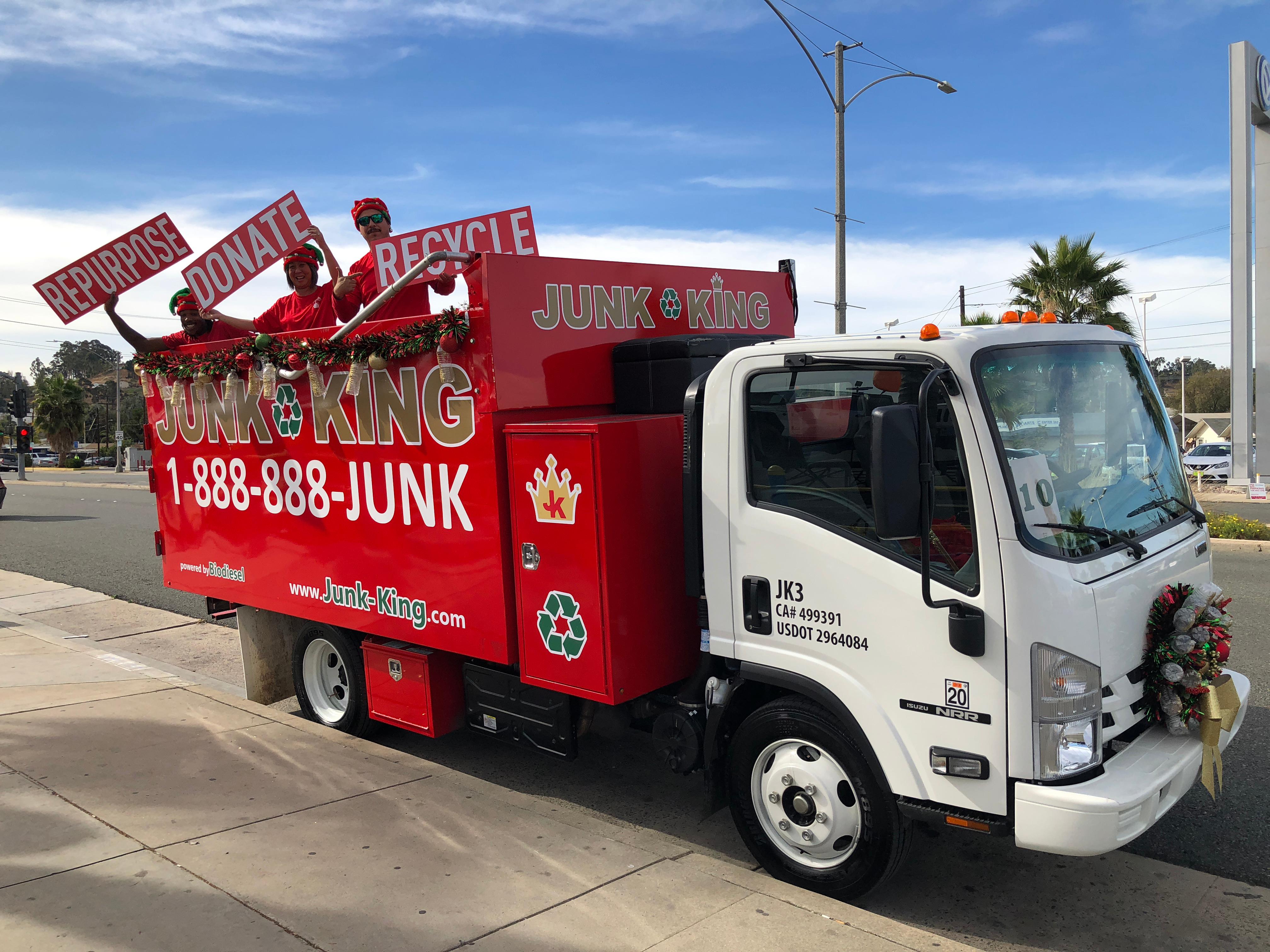 Junk King in the holiday spirit while promoting Recycling, Donating and Repurposing. Keep us in mind when you're ready to book your next junk pick up!