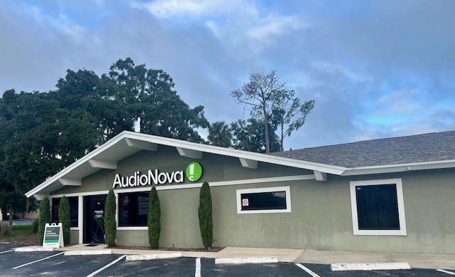 exterior photo of the entryway for AudioNova hearing clinic in Tavares, FL