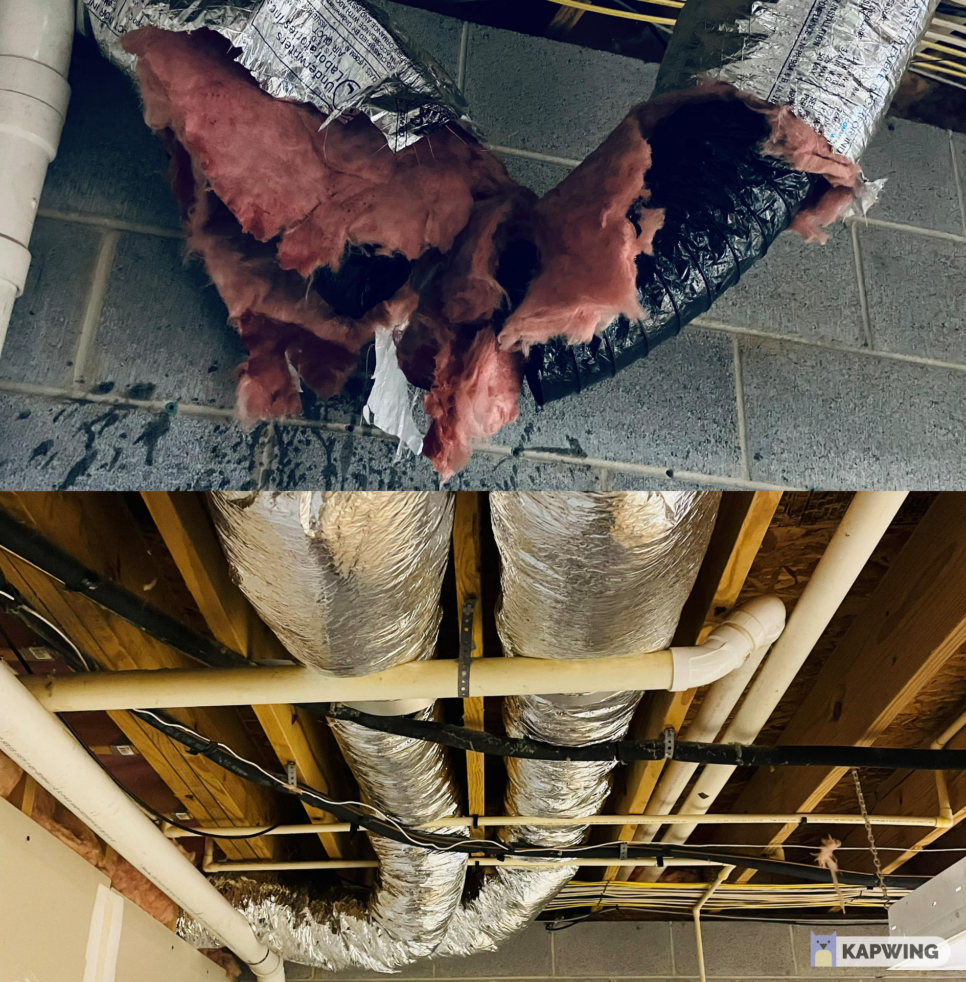 Sometimes it's necessary to drain ductwork when it's soaked. As a licensed HVAC contractor, we can also replace and rewrap insulation.