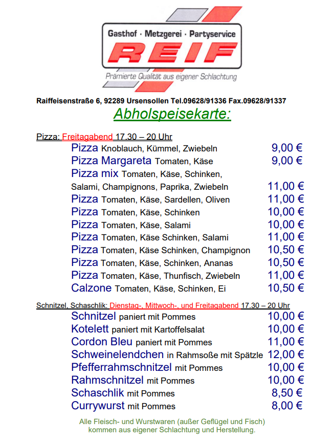 Gasthof & Fremdenzimmer Reif, Raiffeisenstraße 6 in Ursensollen