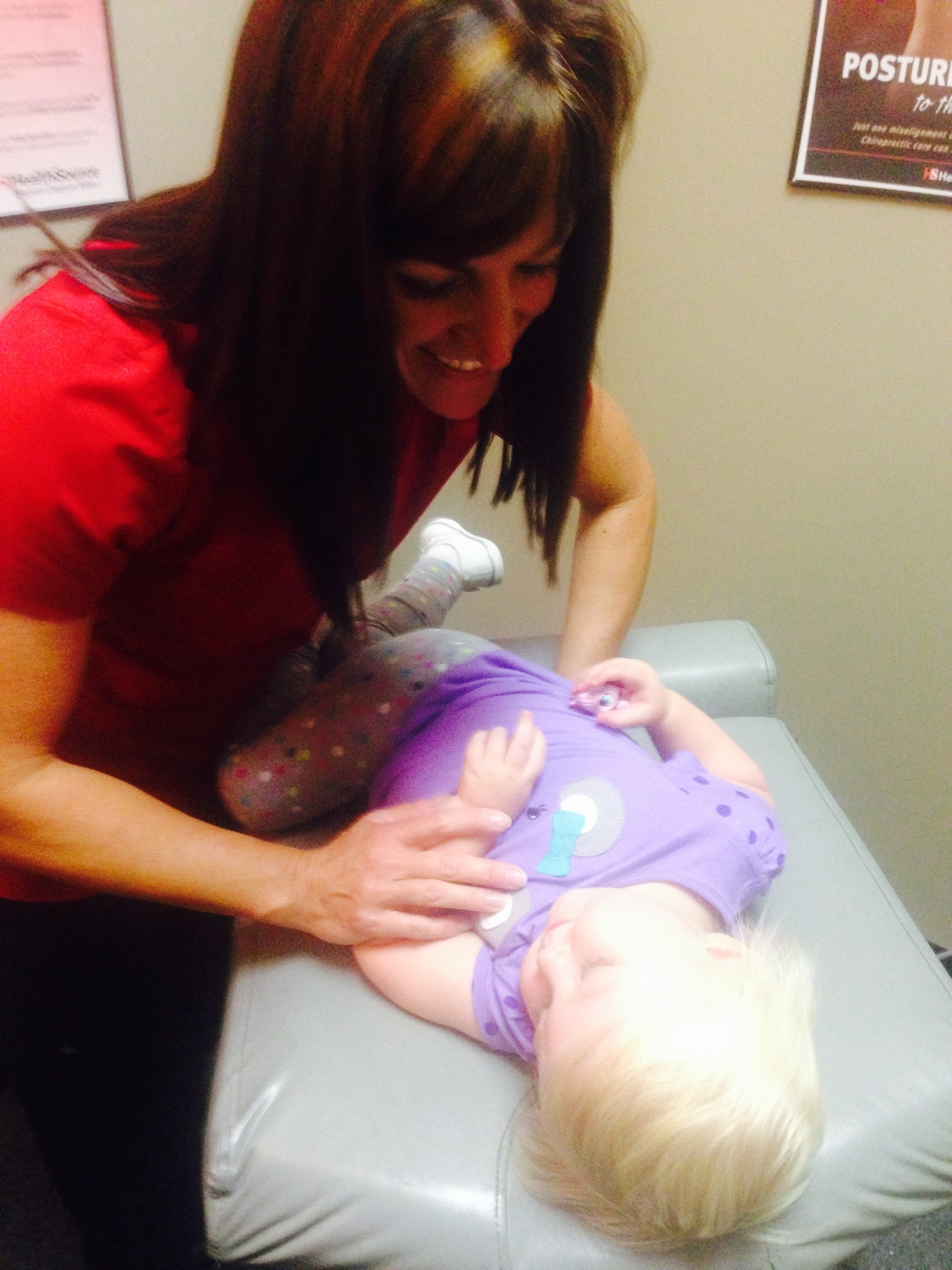 Adjusting my youngest patient, Emma.  Emma is 22 months old.  She has been getting adjusted since she was just 6 months old. 