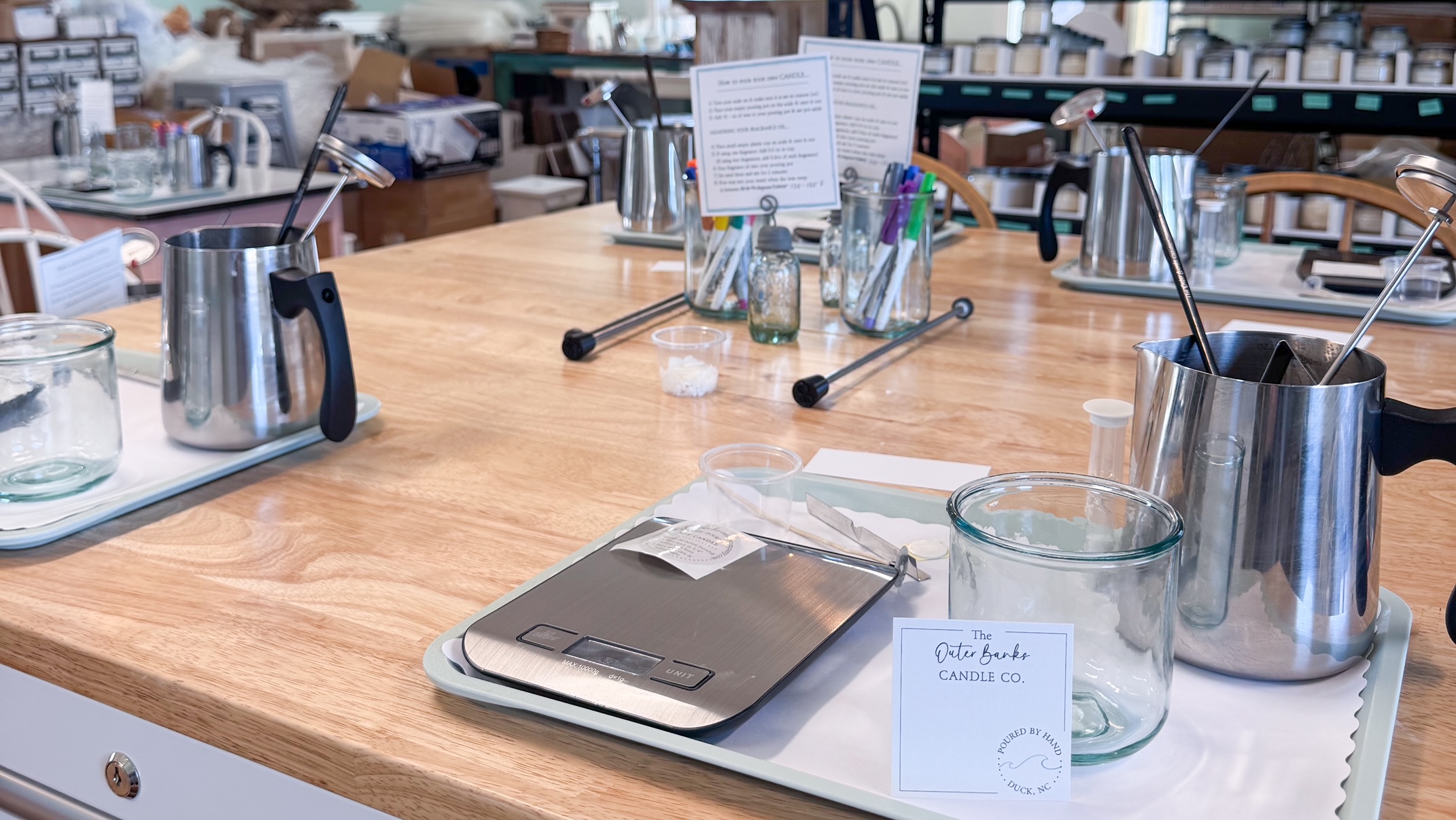 Make your own candle during a workshop at our studio and shop in Duck, NC