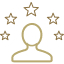 Person surrounded by stars icon.