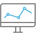 Uptrend graph on computer screen icon.