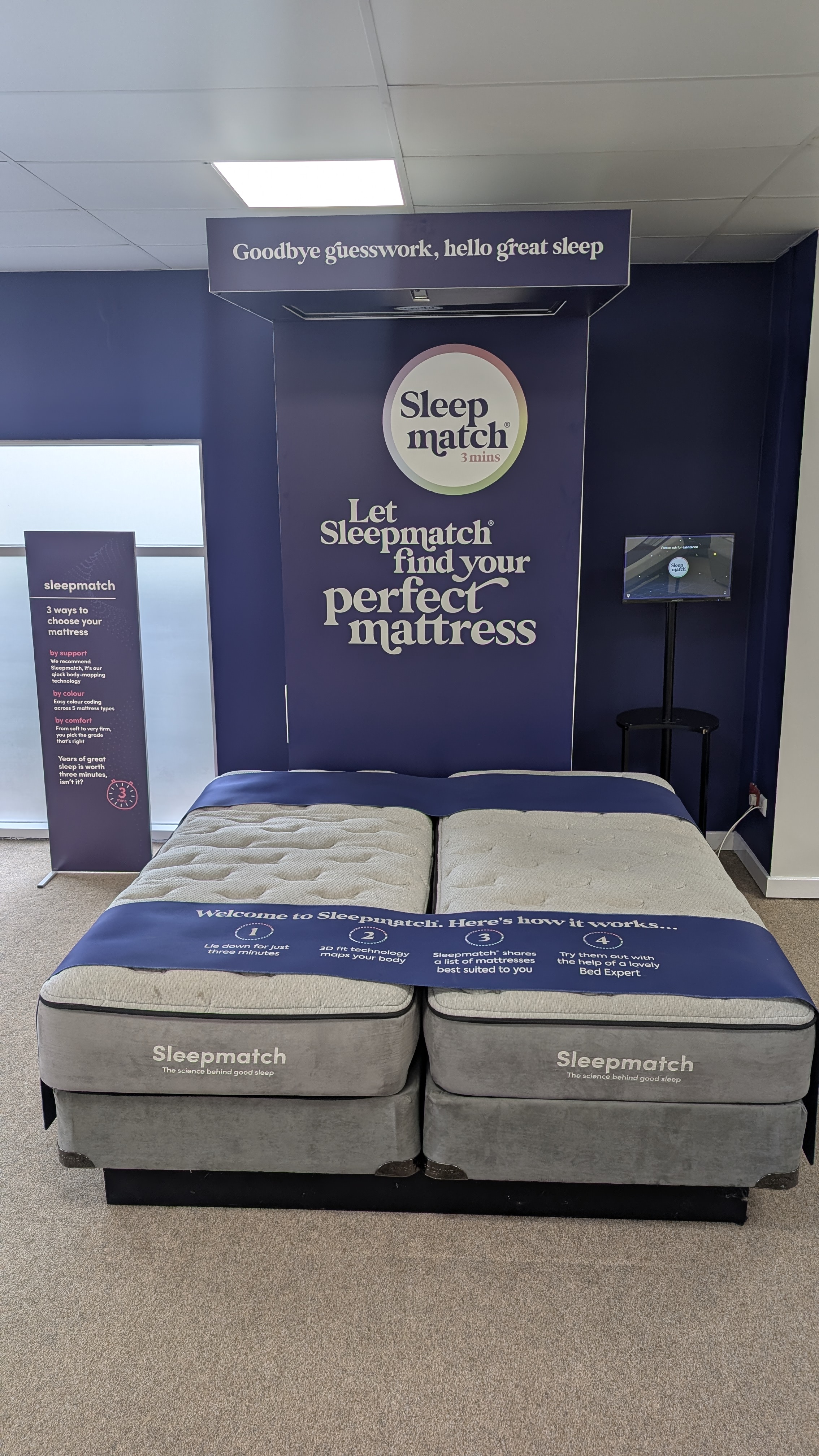 Mattress Finder
Our Mattress Finder powered by Sleepmatch&trade; technology is a super smart piece of technology that finds your perfect mattress in minutes. Just answer a few simple questions and our exclusive Sleepmatch&trade; tool will browse our collection to find the mattresses that are best suited to you. Goodbye guesswork. Hello great sleep.

How does Sleepmatch&reg; work?
It's taken 20 years to exact the science of Sleepmatch&reg;, which is all based on 18 statistical measurements of the body and backed by 25 patents. Sleepmatch&reg; is the only diagnostic system in the world that considers your age, physique, pain criteria and sleep preferences, as well as your body and movement.