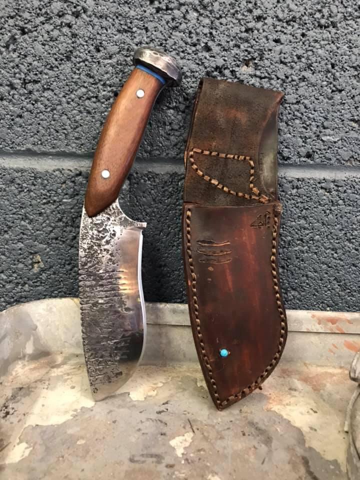 Custom Forged Knife made out a railroad track bolt and Ipe wood. Joshua Meyer Art - Gallery & Forge Flagstaff (915)274-7563