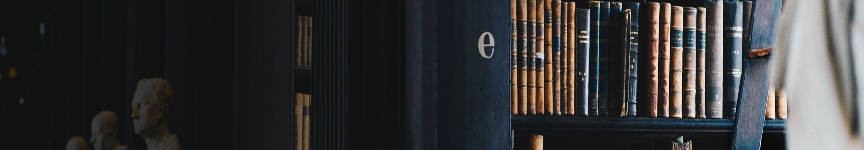 A library shelf filled with leatherbound antiquarian books.